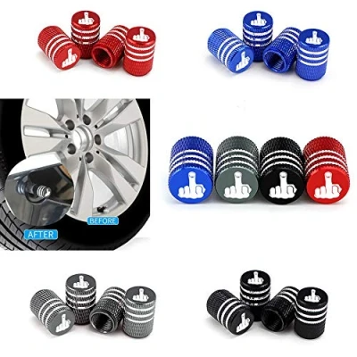 Abbildung von 4 Teile/Satz Auto LKW Motorrad Bike Reifen Luftventilkappen Aluminium Mittelfinger Ventilkappe Rändel Stil Luftdicht, Farben (Schwarz)