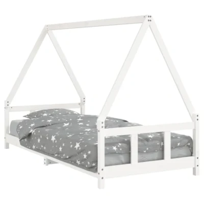 Abbildung von vidaXL Kinderbett, Kinder Bettgestell mit robusten Latten, Hausbett für Kleinkinder ab 4 Jahren, Einzelbett Jugendbett Holzbett, Weiß 90x200 cm Massivholz Kiefer