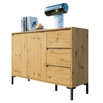 Abbildung von Newroom Kommode Wildeiche Artisan Eiche Sideboard Modern Vintage 120x87x40 cm (BxHxT) Highboard Anrichte [Savage.Two] Wohnzimmer Schlafzimmer Flur Esszimmer