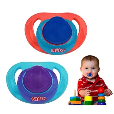 Abbildung von Klassischer kiefergerechter Schnuller mit Ring, Ultra Air Dummy BPA frei, atmungsaktive für Neugeborene 0 6 Monate (2 Stück, rot &amp; blau)