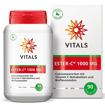 Abbildung von Vitals Ester C, 1000mg Überlegene Form von Vitamin 90 Tabletten. Calciumascorbat mit C Metaboliten und Bioflavonoiden. 100% Vegan.