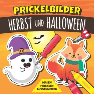 Abbildung von Prickelbilder Herbst und Halloween: Malen, Prickeln Ausschneiden Prickelblock Bastelbuch für Kinder Jungen Mädchen Ab 3 Jahren