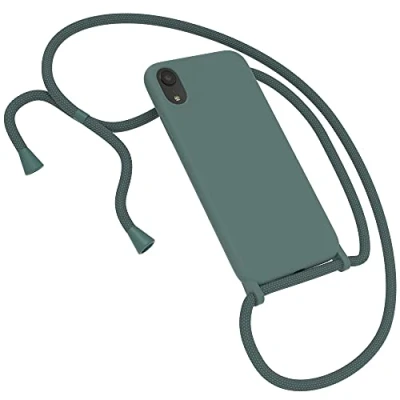 Abbildung von EAZY CASE Premium Silikon Handykette kompatibel mit iPhone XR Handyhülle Umhängeband, Handykordel Schutzhülle, Silikonhülle, Hülle Band, Kette für Smartphone, Nachtgrün, Grün