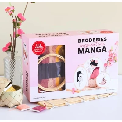 Abbildung von Coffret broderies inspiration MANGA: 3 projets à broder autour de l&#039;animé
