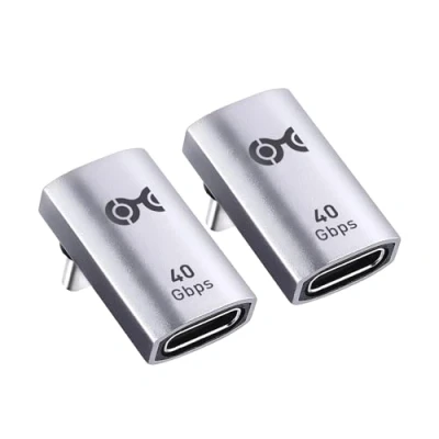 Abbildung von Cable Matters 2er Pack 40Gbps rechtwinkliger USB C Adapter mit 240W PD (90 Grad Adapter) in Schwarz Thunderbolt 4, 3, 4 Anschluss Kompatibel iPhone 15, iPad Pro, Steam Deck