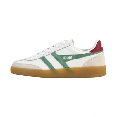 Abbildung von Gola Viper Leather CLB744 Modische Damen Sneaker, Weiß/Grün (Weiß/Grün/Kirschrot/Gummi), Standard Passform, Wht Green Mist Cerise Gum, 38 EU