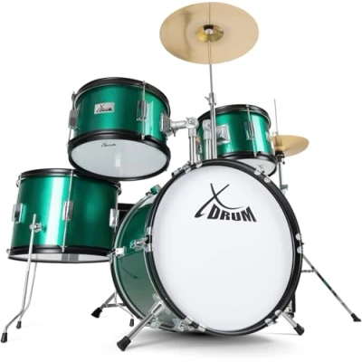 Abbildung von XDrum Junior Pro Kinder Schlagzeug Emerald Green Sparkle geeignet von 5 9 Jahren Drumset mit komplettem Zubehör inkl. Schule Grün