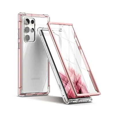 Abbildung von SURITCH für Samsung S22 Ultra Hülle Schutzhülle 360Stoßfest Transparent Front Und Rückenschutz Handyhülle TPU Bumper Eingebautem Displayschutz Galaxy Roségold