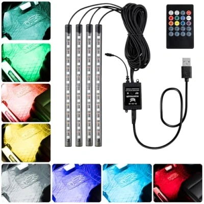 Abbildung von Baxcdyswe 4 Pieces, 48 Strip Ambientebeleuchtung Auto, Waterproof Auto LED Innenbeleuchtung, Fußraumbeleuchtung Lighting Multicoloured Music Ambient With Mit USB Port und Fernbedienung