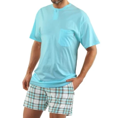 Abbildung von sesto senso Herren Schlafanzug Kurz Kariert Pyjama Baumwolle Kurzarm T Shirt Pyjamahose Zweiteilig Set 3XL 2576/17