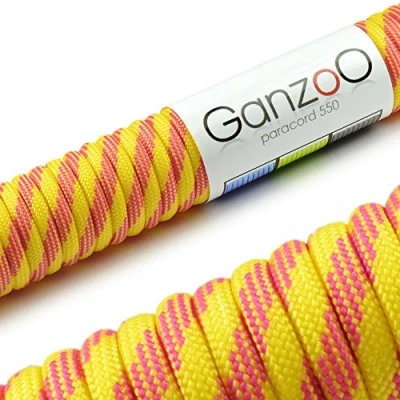 Abbildung von Ganzoo Paracord 550 Seil, Nylon Polyester, 4mm, Typ 3, 30 Meter, 7 Kernstränge, Outdoor Schnur, Allzweck Hundehalsband, Hundeleine, Armband knüpfen, Camping, Survival rot gelb