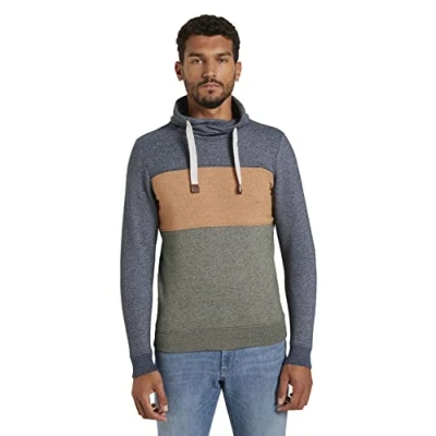 Abbildung von TOM TAILOR Herren Meliertes Sweatshirt mit Blockstreifen 1022213, 13050 Olive Night Green, S