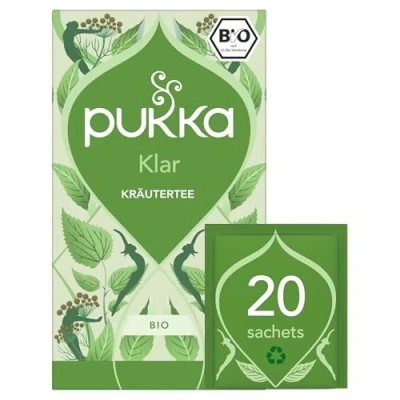 Abbildung von Pukka Tee Set, Bio Kräutertee &quot;Klar&quot;, Fenchel, Aloe Vera, Pfefferminze, Löwenzahn und Brennnessel, Für ein inneres Strahlen, 4er Pack, 80 Teebeutel