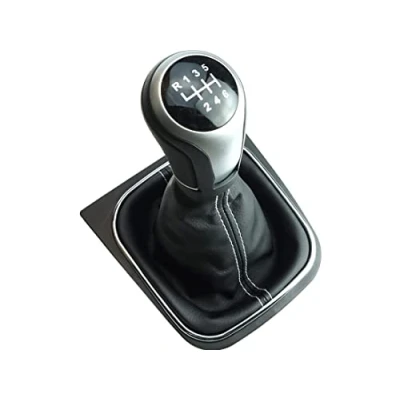 Abbildung von Newtown2700 parts Schaltknauf Schaltmanschette und Rahmen kompatibel für VW Golf 5 6 Jetta Scirocco Komplettset 1K0711113 5K0711113 1K8711113 Gang Silber weiße Naht, schwarze Kappe