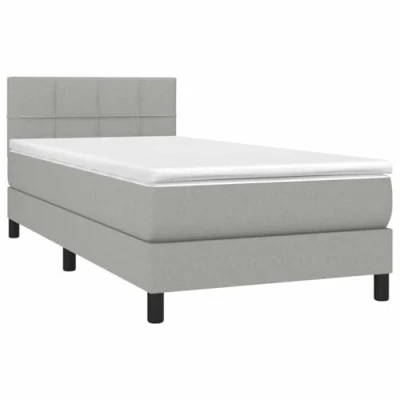 Abbildung von vidaXL Boxspringbett mit Matratze LED Bettgestell Einzelbett Polsterbett Bett Hotelbett Lattenrost Bettrahmen Schlafzimmerbett Hellgrau 90x190cm Stoff