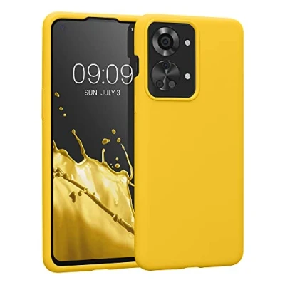 Abbildung von kwmobile Hülle kompatibel mit OnePlus Nord 2T 5G Silikon Handy Case Handyhülle weiche Oberfläche kabelloses Laden Strahlend Gelb