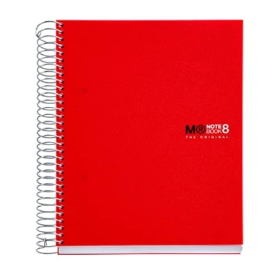 Abbildung von Miquelrius Notizbücher A5 The Original Notebook, 8 farbige Streifen, Undurchsichtiger Polypropylen Einband, Format (148 x 210 mm), 2 Loch Lochung, 200 Blatt mit 70 g/m², Raster 5 mm, Rot