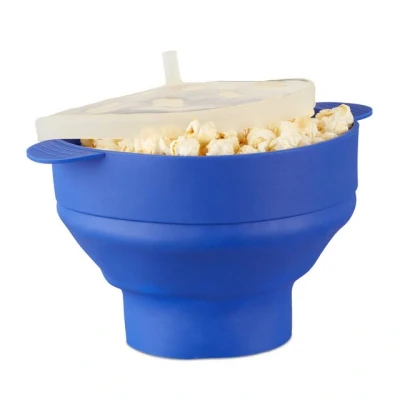 Abbildung von relaxdays Schüssel Popcorn Maker Silikon für die Mikrowelle, Silikon, Blau