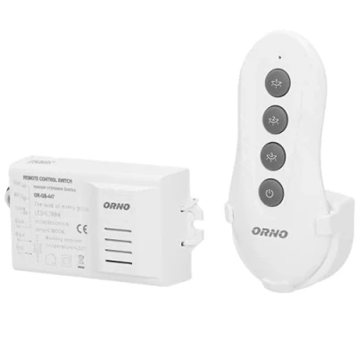 Abbildung von ORNO GB 447 Funkschalter 230v mit Fernbedienung Reichweite im offenen Bereich: 30m max. Belastung: 1000W IP20 (mit einer Fernbedienung)