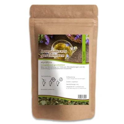 Abbildung von Mynatura Lungenkraut getrocknet und geschnitten Teekraut Teekräuter Lungkraut Tee kochen Vegane Ernährung Kräuter Im Beutel 100g