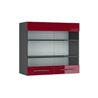 Abbildung von Vicco Glashängeschrank Fame Line, Bordeaux Hochglanz/Anthrazit, 80 cm