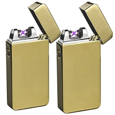 Abbildung von PEARL Not Feuerzeug: 2er Pack Elektronisches USB Feuerzeug mit Akku, golden (USB Glühspirale, Elektrisches Akku Feuerzeug)