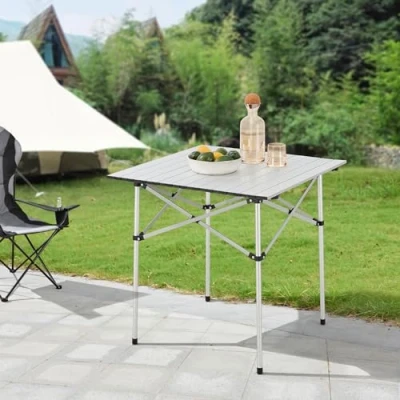 Abbildung von [en.casa] Campingtisch Castilenti Klapptisch Gartentisch Aluminium klappbar quadratisch Outdoor Tisch faltbar 70 x cm Silberfarben