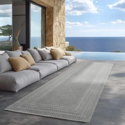 Abbildung von Carpettex Outdoor Teppich wetterfest Grau 80x150 cm Läufer, UV beständig, ideal für Küche, Balkon, Terrasse auch Wohnzimmer und Esszimmer, Einfarbiges Design mit Bordüre, Pflegeleicht