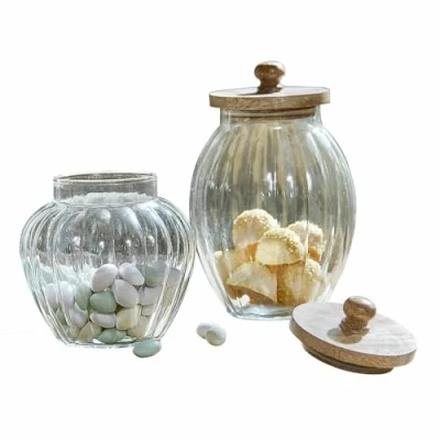 Abbildung von Mirabeau Vorratsdose Glasdose 2er Set Vionnée klar/antikbraun, Glas, Deckel: Mangoholz (mangifera indica), Verschluss: Gummi