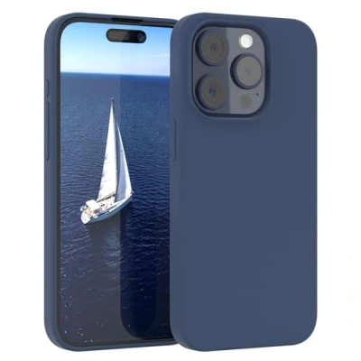 Abbildung von EAZY CASE Premium Silikon Handyhülle kompatibel mit iPhone 15 Pro Slimcover Kameraschutz und Innenfutter, Silikonhülle, Schutzhülle, Bumper, Handy Case, Hülle, Softcase, Dunkel Blau