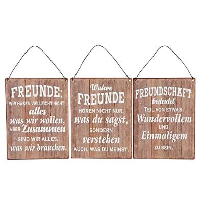 Abbildung von Levandeo® Wandbild, 3er Set Blechschilder H20cm Freundschaft Sprüche Braun Wandbild
