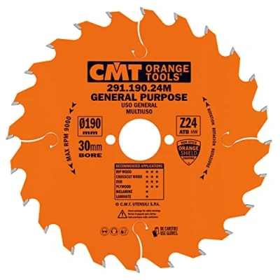 Abbildung von CMT Orange Tools Kreissägeblatt HW 190 x 2,6 / 1,6 30 Z=24 10 ATB 291.190.24M für Längs und Querschnitte