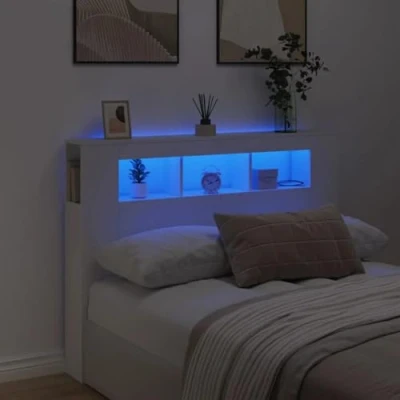 Abbildung von vidaXL LED Kopfteil, Bettkopfteil mit Leuchten, Betthaupt Ablagen, Bettzubehör Schlafzimmer, Weiß 140x18,5x103,5cm Holzwerkstoff