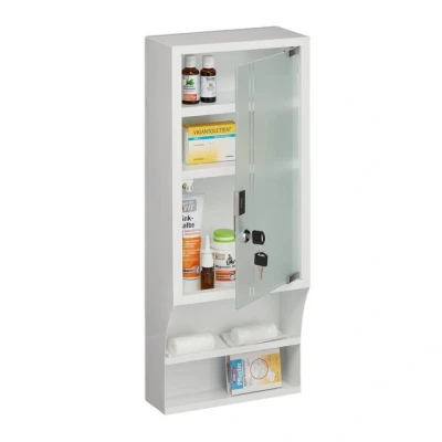 Abbildung von Relaxdays Medizinschrank, Glastür, abschließbar, 5 Fächer, HBT 65x27x12 cm, für Medikamente, Arzneischrank hängend, weiß, Stahl, 65 x 27 12 cm