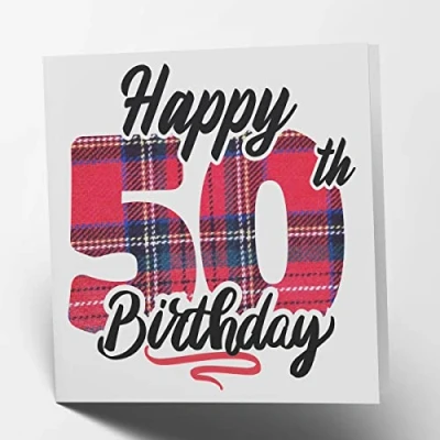 Abbildung von Maturi Glückwunschkarte zum 50. Geburtstag, Schottenkaro, innen blanko