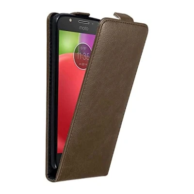 Abbildung von Cadorabo Hülle kompatibel mit Motorola Moto E4 Flip Design aus Premium Kunst Leder Klappbare Stoßfeste Magnetische Cover für Tasche in Braun
