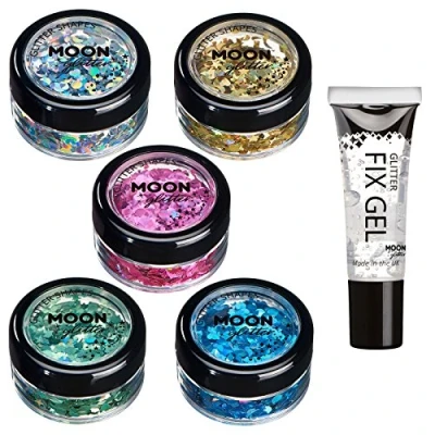 Abbildung von Holographische Glitzer Formen von Moon Glitter 100% kosmetische für Gesicht, Körper, Nägel, Haare und Lippen 3g Set mit 5 Farben