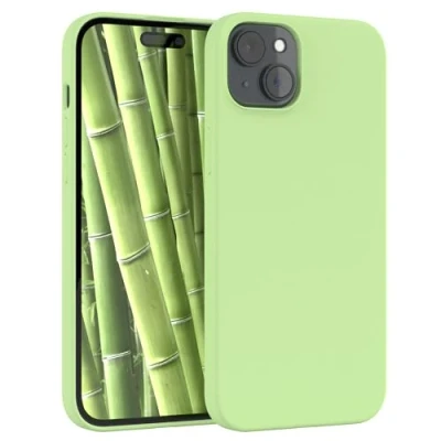 Abbildung von EAZY CASE Premium Silikon Handyhülle kompatibel mit iPhone 15 Plus Slimcover Kameraschutz und Innenfutter, Silikonhülle, Schutzhülle, Bumper, Handy Case, Hülle, Softcase, Grün