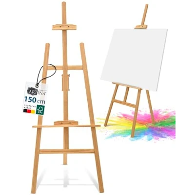 Abbildung von Artina Staffelei Holz Groß FSC® Kiefernholz 150cm Holzstaffelei Feldstaffelei höhenverstellbar große &amp; kleine Keilrahmen für Kinder Erwachsene, Hochzeit, Leinwände, Easel Tessin