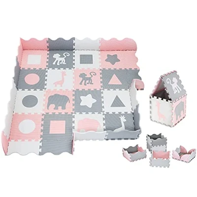 Abbildung von Moby System Spielmatte Schaumstoff Puzzlematte XL 150 x 1 cm mit Rand, Rosa