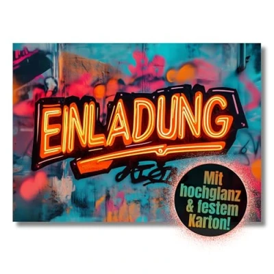 Abbildung von HIDEBLOOM I Graffiti Einladungskarten Kindergeburtstag Junge und Mädchen 12 Stück DIN A6 (10,5 cm x 14,8 cm) Einladung Geburtstag Teenager Orange Party