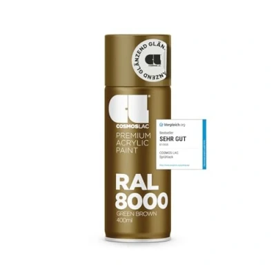 Abbildung von COSMOS LAC Sprühlack grün braun, glänzend Spraydosen Sprühfarbe DIY Lack Acryllack Spray Farbspray Sprühdose Lackspray Farbe für Kunststoff, Metall, uvm. (RAL 8000 grünbraun)