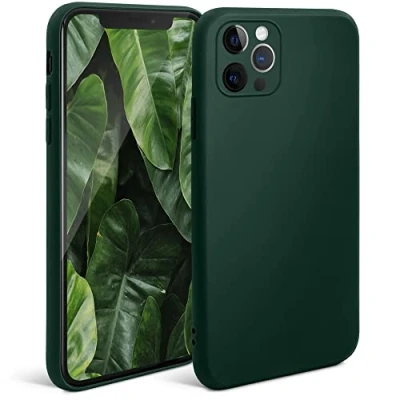Abbildung von Moozy Minimalist Series Silikon Hülle für iPhone 12, 12 Pro, Dunkelgrün Mattes Finish, Dünne, Weiche TPU Handyhülle Schutzhülle