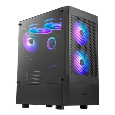 Abbildung von GAMDIAS Talos E3 Mesh Gaming PC Gehäuse, Mid Tower ATX Gehäuse mit seitlicher gehärteter Glasscheibe und einem magnetischen Staubfilter 3 integrierten 120 mm ARGB Lüftern, werkzeuglose