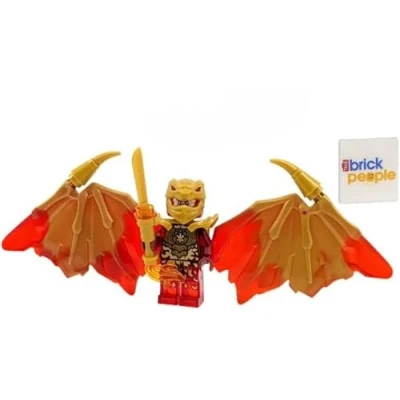 Abbildung von LEGO Ninjago Crystalized: Kai Golden Dragon Minifig mit Feuerschwert und Drachenwurf