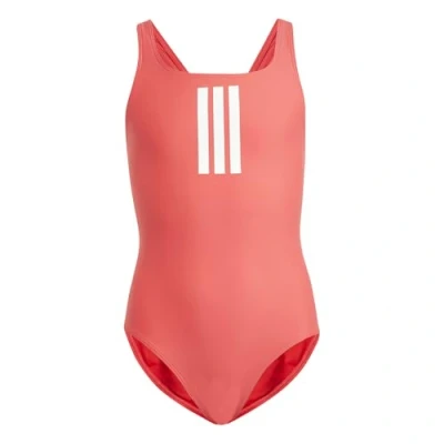 Abbildung von adidas Mädchen 3 Stripes Swimsuit Kids, semi Lucid red/White, 4 5 Years