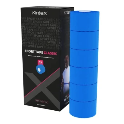 Abbildung von Kintex 6 Rollen Sporttape, 3,8 cm x 10 m, unelastisch, starres Tape, zur Fixierung und Stabilisierung von Gelenken, Fingertape, Tapeverband, hautfreundlich, reißbar (Blau)