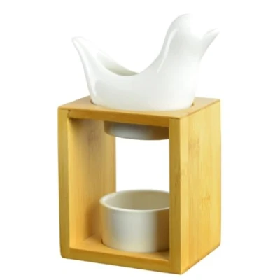 Abbildung von Zen&#039;Arôme Duftlampe Birdy Weiß Duftwachs Brenner Diffuser für Ätherische Öle und Raumdüfte Kerzenhalter Aromatherapie Dekorativer Teelichthalter aus Holz Keramik Höhe: 16,5 cm