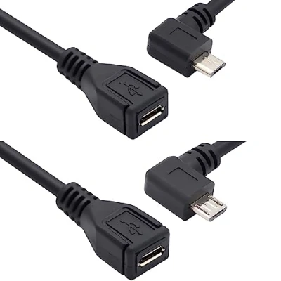 Abbildung von CY Micro USB 2.0 Stecker auf Buchse Verlängerungskabel Links &amp; rechts 90 Grad abgewinkelt, Vollpin verbunden, 0,5 m