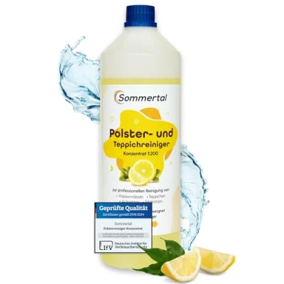 Abbildung von Sommertal Polsterreiniger und Teppichreiniger, 1L Profi Konzentrat, für über 40 Waschvorgänge, geeignet Sofa, Polster, Auto Sitze, Teppich, Matratze, Waschsauger, Nasssauger &amp; Handwäsche